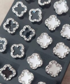 BLISTER DE AROS DE ACERO ESTILO VAN CLEEF CON STRASS X 12 PARES.