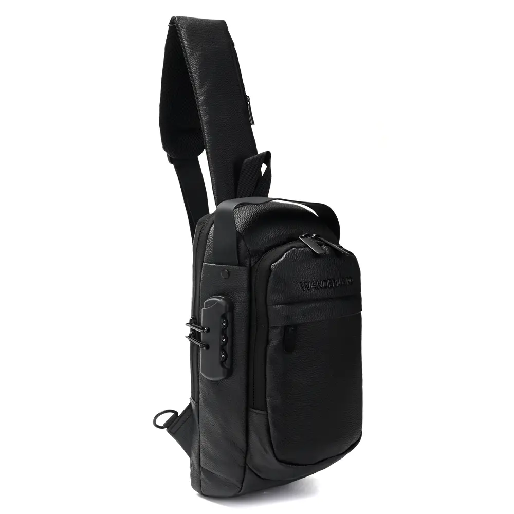 Morral Sling con cerradura y USB PU graneado 32x18x10cm bolsillo horizontal x 1u - Imagen 3