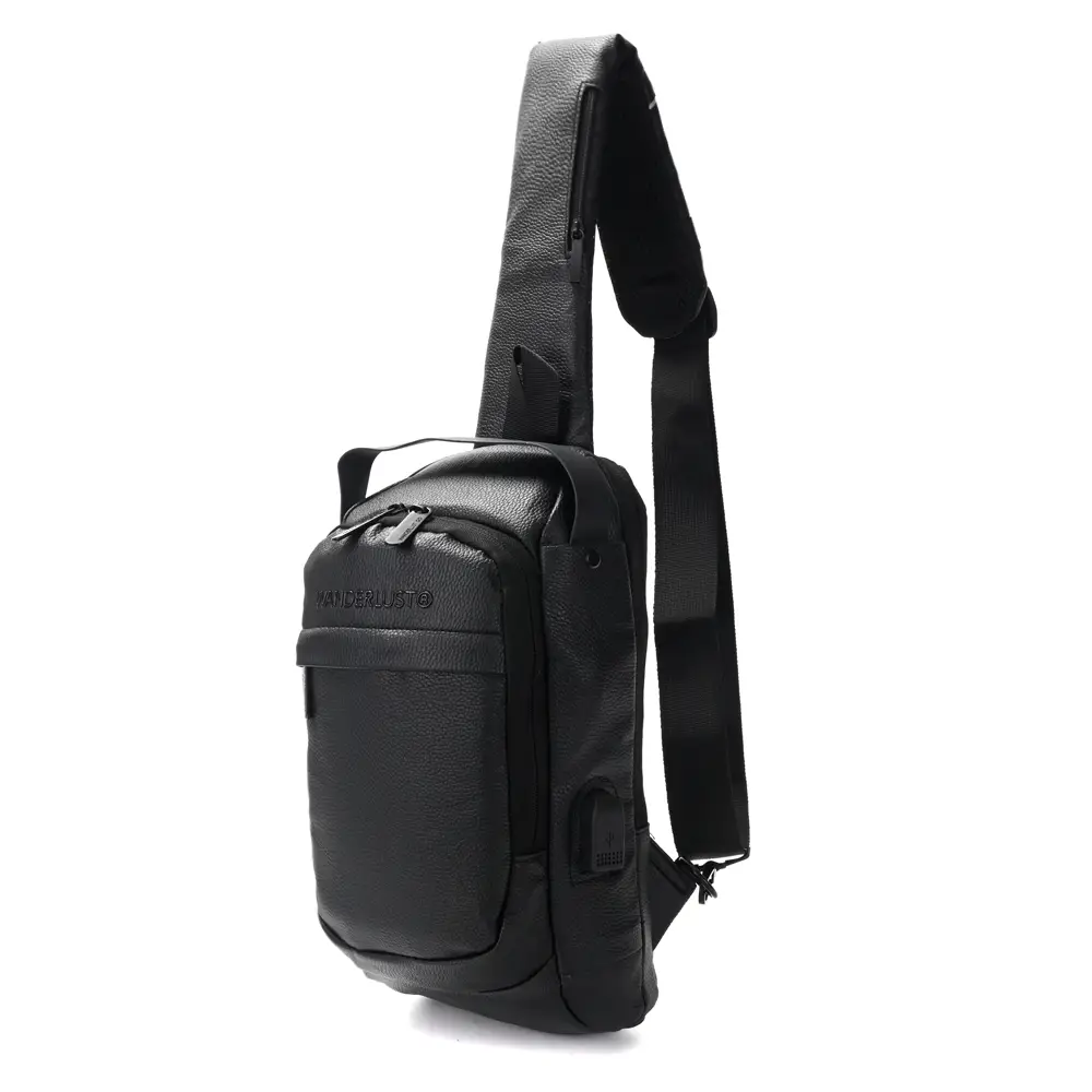 Morral Sling con cerradura y USB PU graneado 32x18x10cm bolsillo horizontal x 1u - Imagen 2