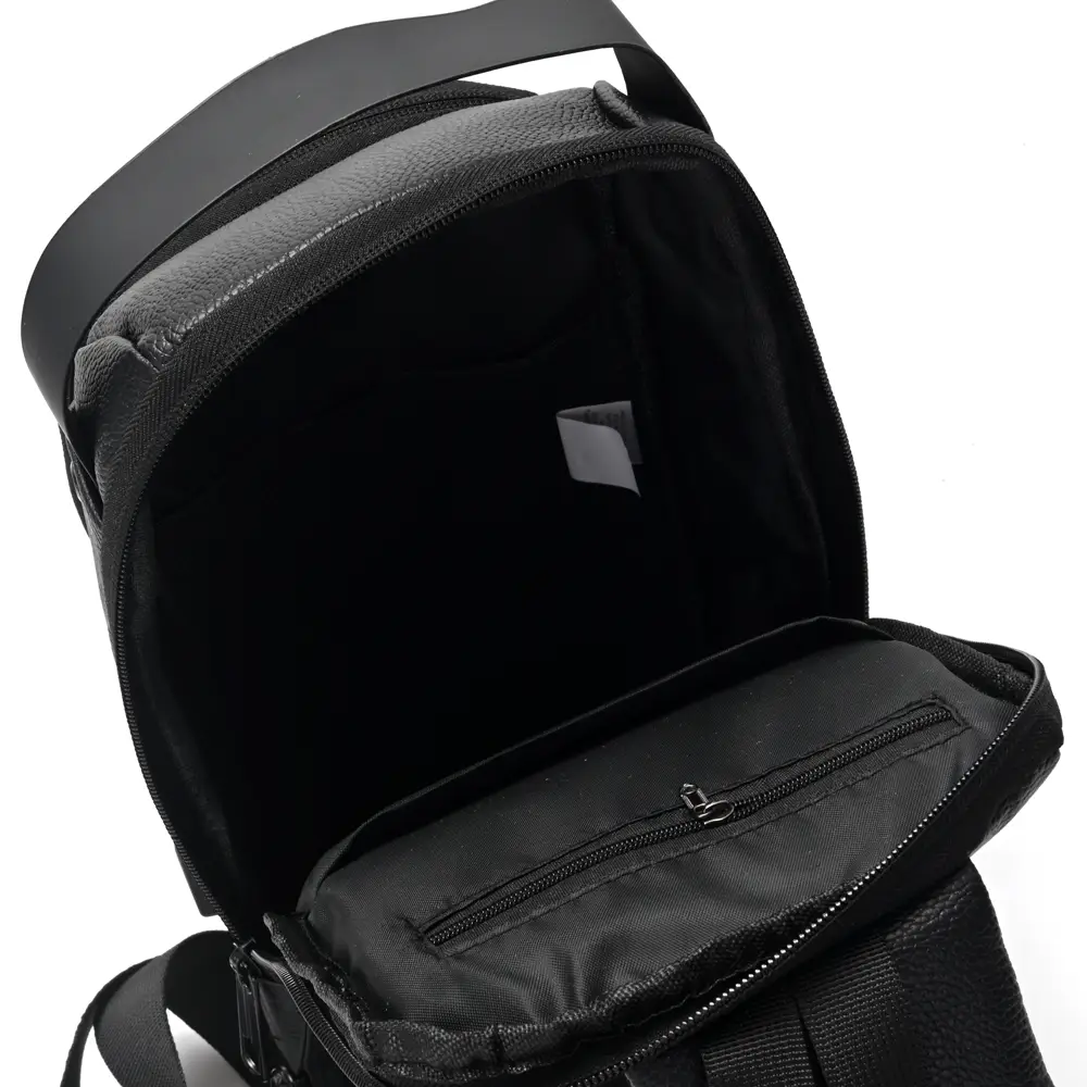 Morral Sling con cerradura y USB PU graneado 32x18x10cm bolsillo horizontal x 1u - Imagen 10