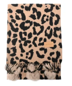 Bufanda animal print con pompones 68x172cm