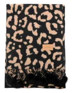 Bufanda animal print con pompones 68x172cm