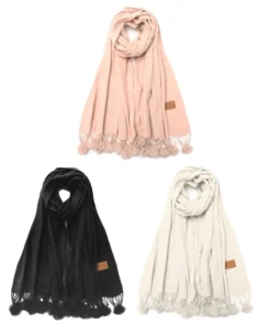 Bufanda Skora lisa con pompones 70x180cm