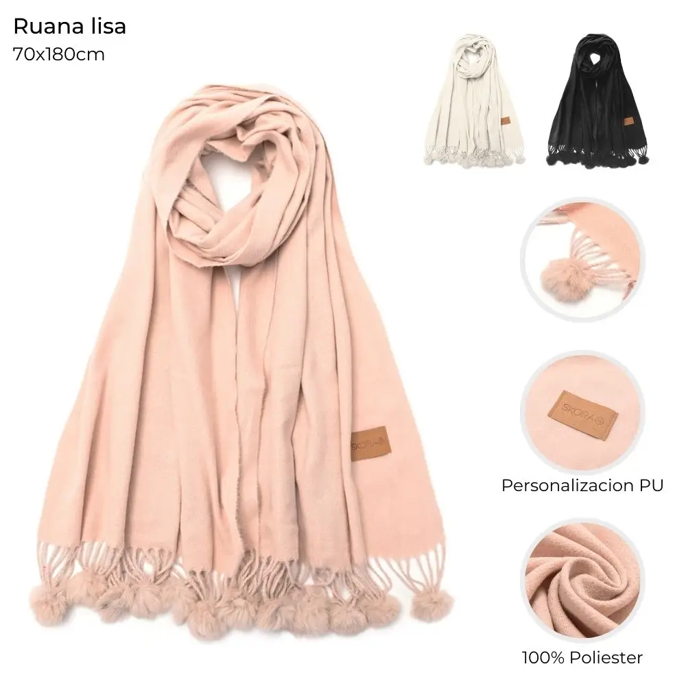 Bufanda Skora lisa con pompones 70x180cm - Imagen 10