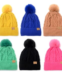 Gorro tejido mujer con pompom interior piel x1u