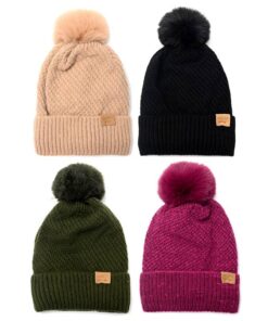 Gorro tejido mujer con pompom interior piel x1u