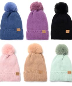 Gorro tejido mujer con pompom interior piel x1u