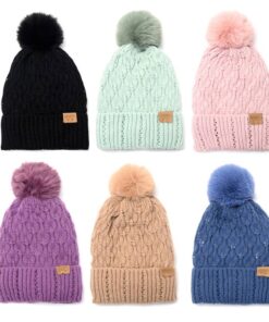 Gorro tejido mujer con pompom interior piel x1u