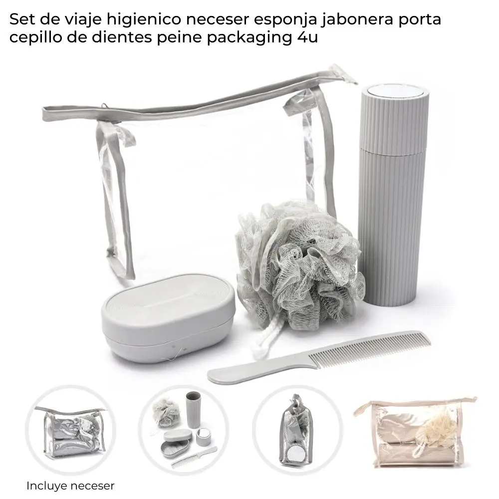 Set de viaje higienico neceser esponja jabonera porta cepillo de dientes y peine. - Imagen 7