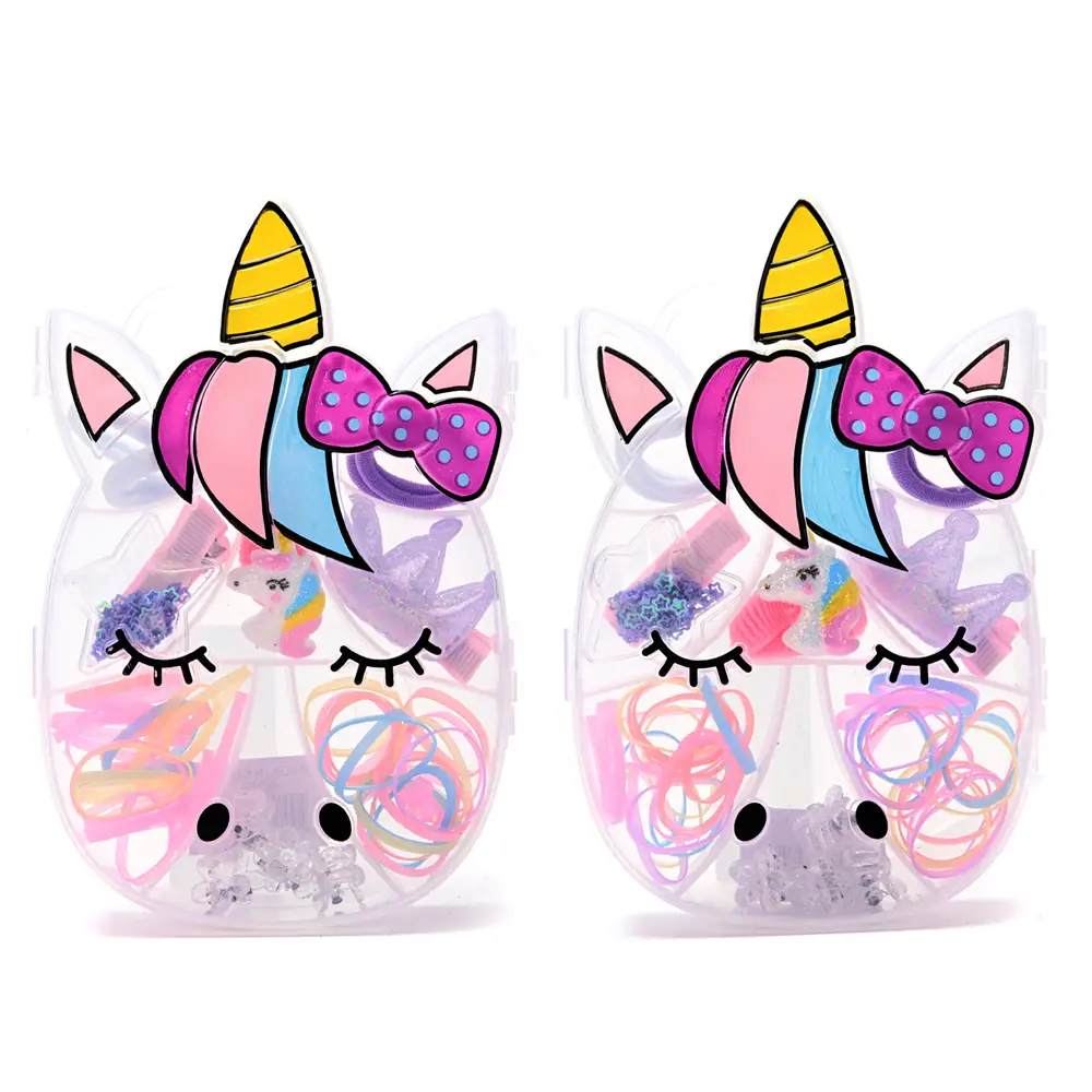 Caja forma unicornio con accesorios para el pelo x 1 unid