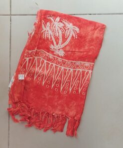 PAREO HINDU CON FLECOS MONOCOLOR NARANJA CON PALMERAS 100 X 180 CM