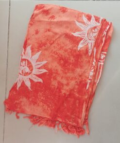 PAREO HINDU CON FLECOS MONOCOLOR NARANJA CON SOLES 100 X 180 CM