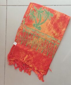 PAREO HINDU CON FLECOS MONOCOLOR NARANJA CON PALMERAS 100 X 180 CM
