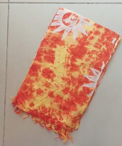 PAREO HINDU CON FLECOS MONOCOLOR NARANJA CON SOLES 100 X 180 CM