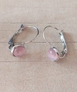 ARO DE ACERO BRISURA CON MEDIA PERLA OJO DE GATO ROSA 6 MM
