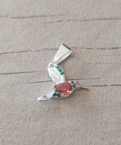 DIJE LAMINADO EN PLATA COLIBRI CON CUBIK COLOR NARANJA . TAMAÑO 10 X 14 MM