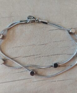 PULSERA DE ACERO COLA DE RATÓN DOBLE CON CUENTAS CUADRADAS. LARGO 18,5 CM
