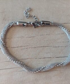 PULSERA DE ACERO MALLA PLANA 4MM ENTRELAZADA CON CADENA BOLITA. LARGO 18,5 + 4 CM EXT. CM