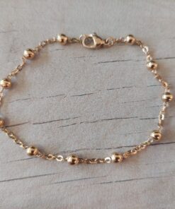 PULSERA DE ACERO DORADO ESPEJITO CON BOLITAS 4 MM. LARGO 18,5 CM