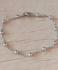 PULSERA DE ACERO ESPEJITO CON BOLITAS 3 MM. LARGO 18,5 CM