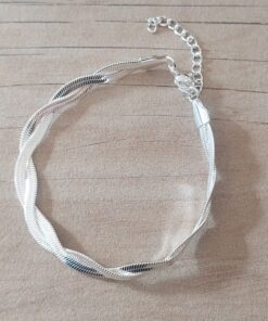 PULSERA DE ACERO BLANCO VÍBORA CHATA DOBLE ENTRELAZADA. LARGO 18,5 CM + EXT. 5 CM.