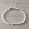 PULSERA DE ACERO BLANCO MALLA PLANA 4MM ENTRELAZADA CON CADENA BOLITA. LARGO 18,5 + 4 CM EXT. CM