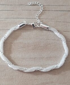 PULSERA DE ACERO BLANCO MALLA PLANA 4MM ENTRELAZADA CON CADENA BOLITA. LARGO 18,5 + 4 CM EXT. CM
