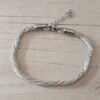 PULSERA DE ACERO COMBINADA MALLA PLANA 4MM ENTRELAZADA CON CADENA BOLITA DORADA. LARGO 18,5 + 4 CM EXT. CM