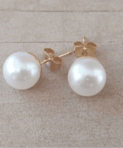 ARO DE ACERO DORADO PERLA PEGADA BLANCA 10 MM.