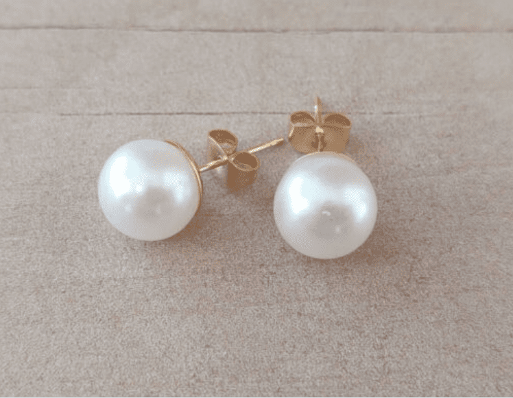 ARO DE ACERO DORADO PERLA PEGADA BLANCA 10 MM.