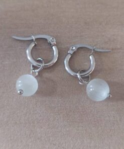 ARO DE ACERO ARGOLLA 12 MM CON DIJE OJO DE GATO BLANCO COLGANTE
