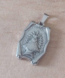 DIJE DE ACERO VIRGEN DE LUJAN EN PERGAMINO. TAMAÑO 20 X 30 MM