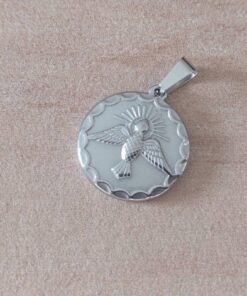 DIJE DE ACERO MEDALLA ESPÍRITU SANTO. TAMAÑO 20 MM