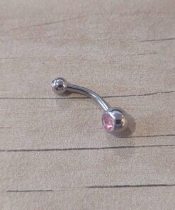 PIERCING OMBLIGO BOLITA C/ DOBLE STRASS ROSA. 1.6 X 10 X 4/6 MM