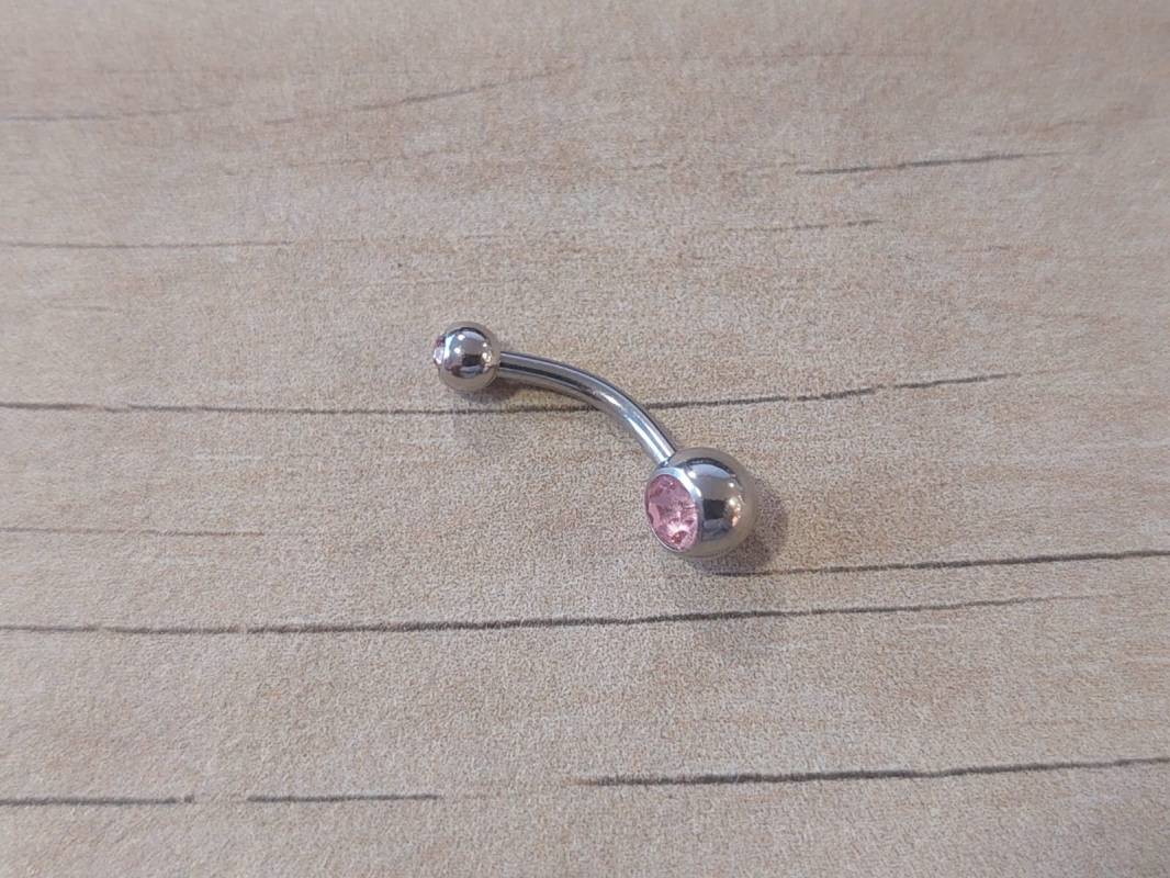 PIERCING OMBLIGO BOLITA C/ DOBLE STRASS ROSA. 1.6 X 10 X 4/6 MM