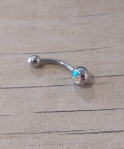 PIERCING OMBLIGO BOLITA C/ DOBLE STRASS TORNASOL. 1.6 X 10 X 4/6 MM