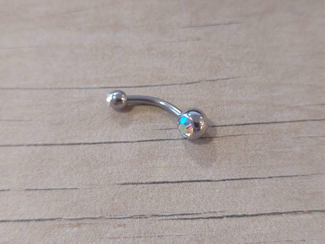 PIERCING OMBLIGO BOLITA C/ DOBLE STRASS TORNASOL. 1.6 X 10 X 4/6 MM