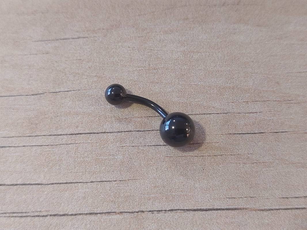 PIERCING DE ACERO NEGRO PARA OMBLIGO DOBLE BOLITA 1.6 X 10 X 5/8 MM