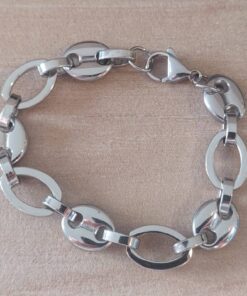 PULSERA DE ACERO ESLABÓN OVAL CON ESLABÓN ESTILO GUCCI . LARGO 17,5 CM