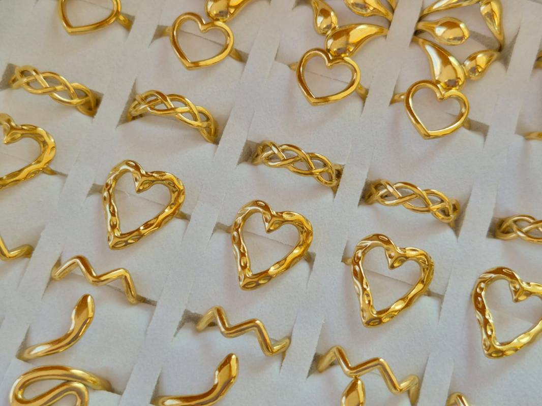 ANILLOS DE ACERO DORADO TIPO CHUNKY X 36 UNIDADES ÚNICO TALLE, REGULABLE
