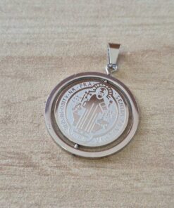 DIJE DE ACERO MEDALLA DE SAN BENITO GIRATORIA. TAMAÑO 28 MM