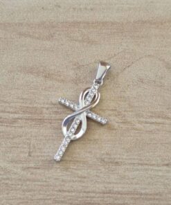 DIJE DE ACERO CRUZ CON INFINITO Y STRASS. TAMAÑO 17 X 30 MM