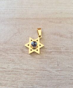 DIJE DE ACERO DORADO ESTRELLA DE DAVID CON PROYECCIÓN «TE AMO» EN 100 IDIOMAS DIFERENTES. DIÁMETRO 15 MM