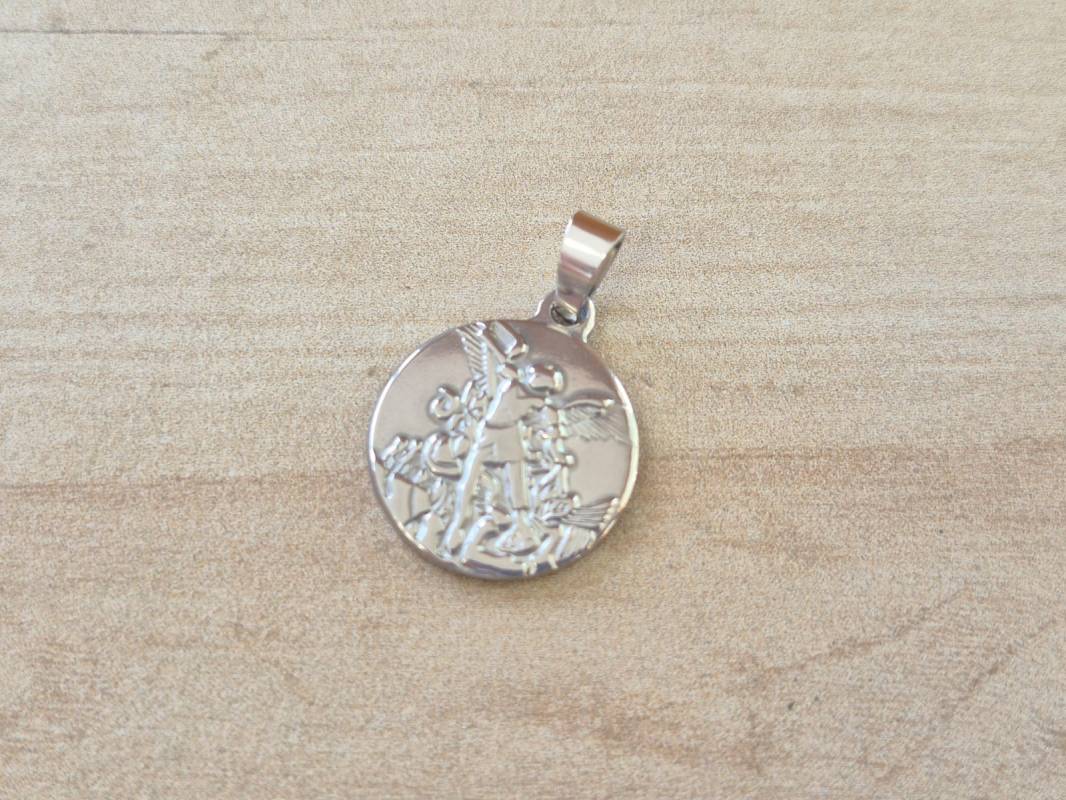 DIJE DE ACERO MEDALLA DE SAN MIGUEL ARCANGEL. TAMAÑO 20 MM