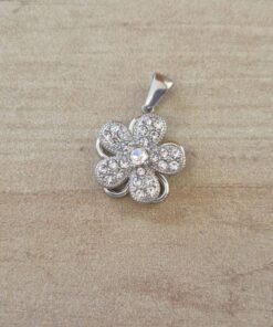 DIJE DE ACERO FLOR GIRATORIA CON STRASS . MEDIDA 17 MM