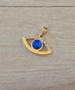 DIJE DE ACERO DORADO OJO TURCO CON STRASS. TAMAÑO 12 X 21 MM