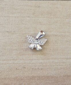 DIJE DE ACERO MARIPOSA CON STRASS COLOR BLANCO. TAMAÑO 10 X 15 MM