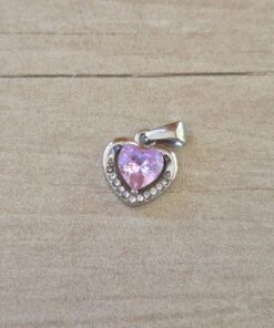 DIJE DE ACERO CORAZON CUBIK LILA Y STRASS. MEDIDA 13 MM