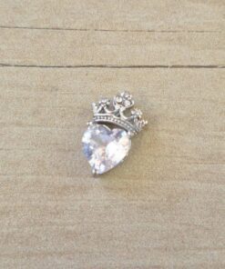 DIJE DE ACERO CORAZON CUBIK CON CORONA Y STRASS. MEDIDA 11 X 19 MM