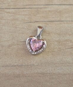 DIJE DE ACERO CORAZON CUBIK ROSA Y STRASS. MEDIDA 13 MM